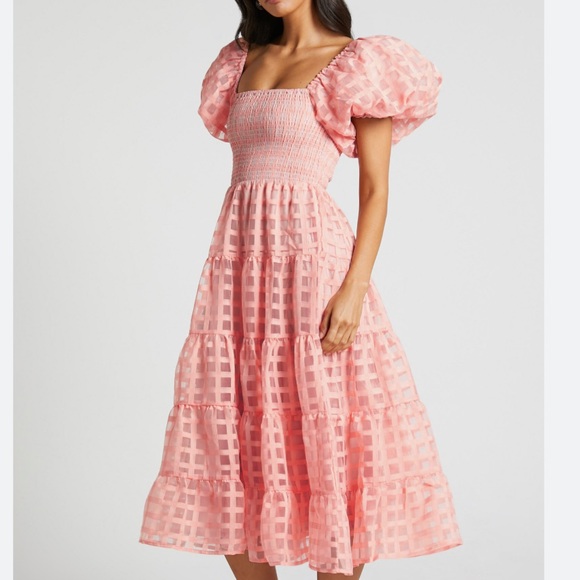 Showpo Aurelia Puff Sleeve Textured Net Maxi Dress - Picture 2 of 5